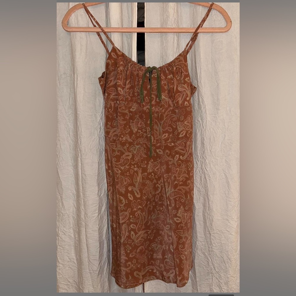 Realisation Par Paisley Slip Mini Dress with Green Tie